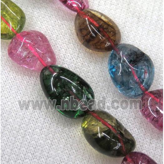 rainbow tourmaline beads syntactic with crystal, freeform