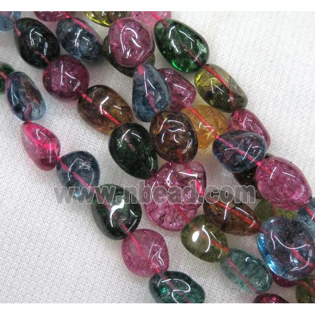 rainbow tourmaline beads syntactic with crystal, freeform