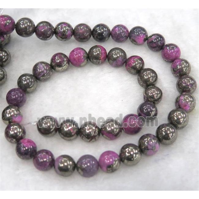 hotpink Chalco Pyrite Beads, round