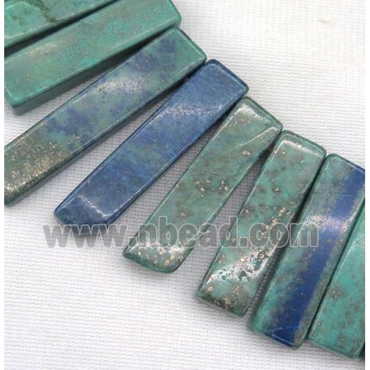 Azurite beads collar, stick, green, top drilled