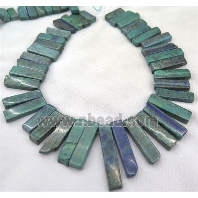 Azurite beads collar, stick, green, top drilled
