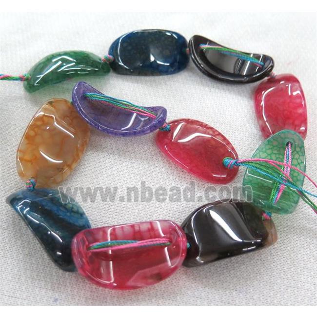 agate bead, mixed color, bend oval