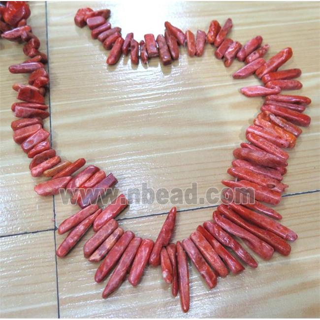 coral bead for necklace, stick, red