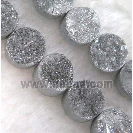 druzy quartz circle beads, silver electroplated