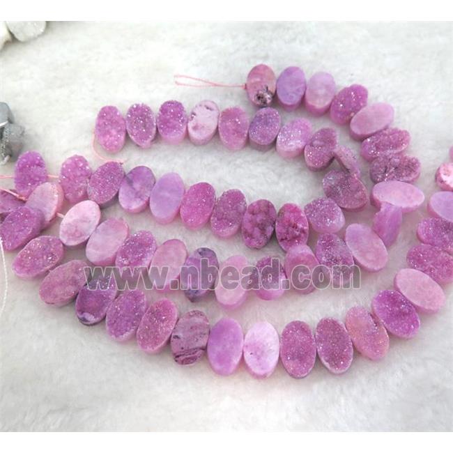 druzy quartz beads, oval, hot-pink