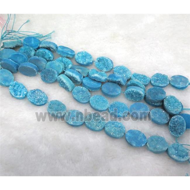 blue druzy quartz beads, oval