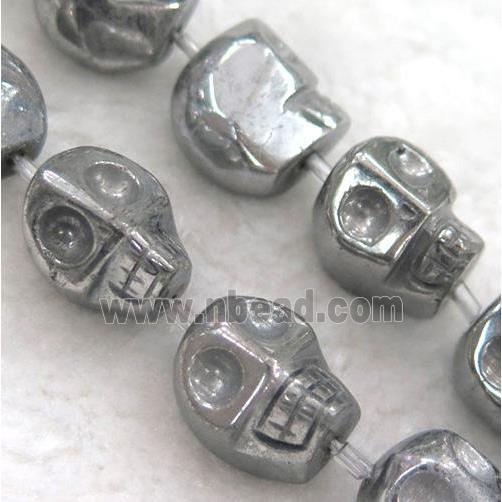 skull pyrite beads, silver plated