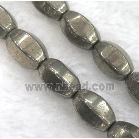 pyrite bead, faceted barrel