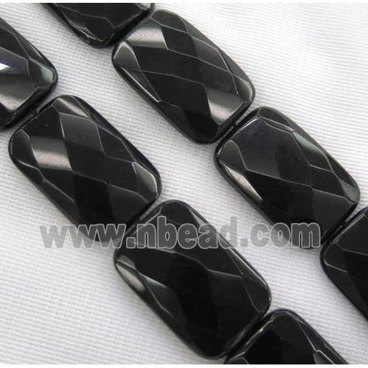 black agate onyx bead, faceted rectangle