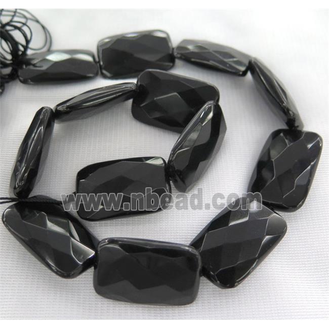 black agate onyx bead, faceted rectangle
