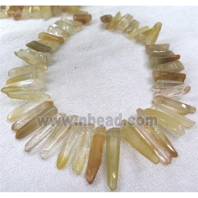 lemon quartz stick bead for necklace, freeform