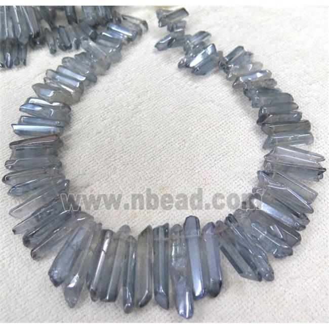 Clear Quartz stick beads for necklace, lt.blue electroplated, polished