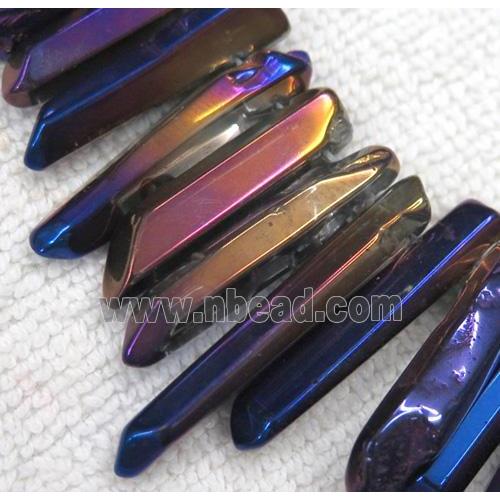 Clear Quartz stick beads for necklace, purple electroplated, polished