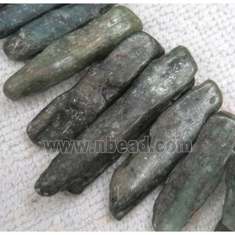 green kyanite stick bead for necklace, freeform