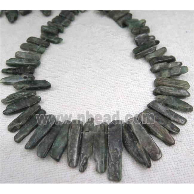 green kyanite stick bead for necklace, freeform