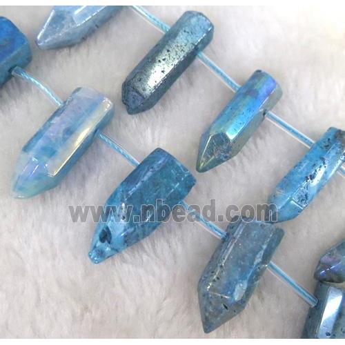 Clear Quartz Beads, bullet, blue electroplated