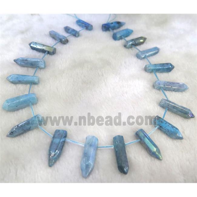 Clear Quartz Beads, bullet, blue electroplated