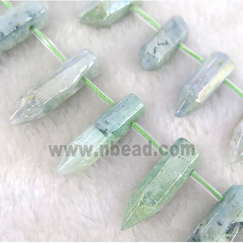 Clear Quartz Beads, bullet, green electroplated
