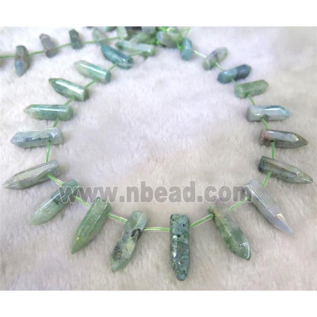 Clear Quartz Beads, bullet, green electroplated
