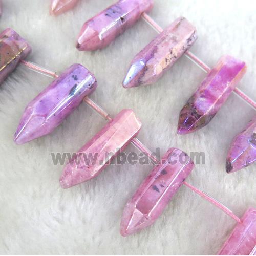 Clear Quartz Beads, bullet, hotpink electroplated