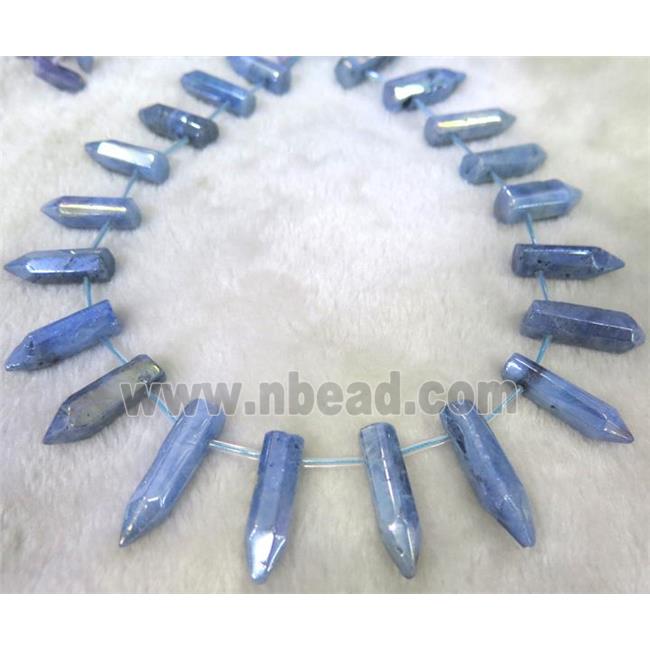 clear quartz bead, bullet, lavender electroplated