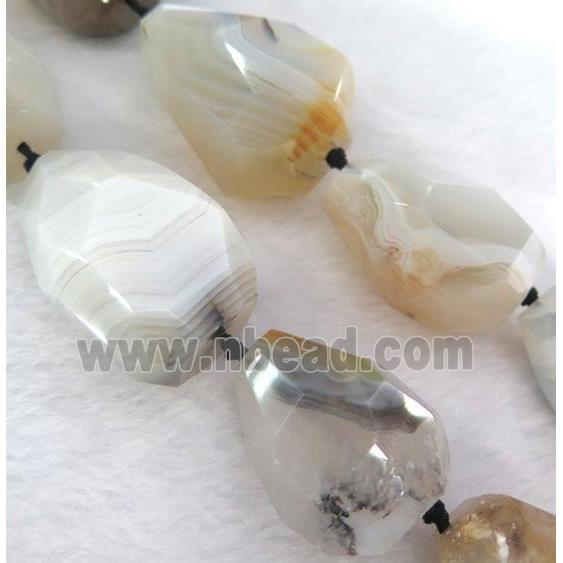 gray Agate Beads for necklace, faceted teardrop, striped