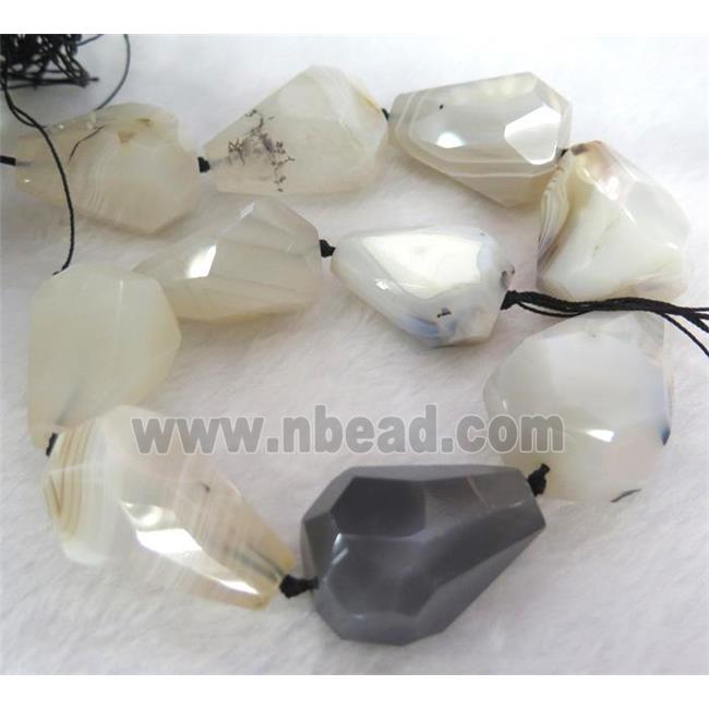 gray Agate Beads for necklace, faceted teardrop, striped