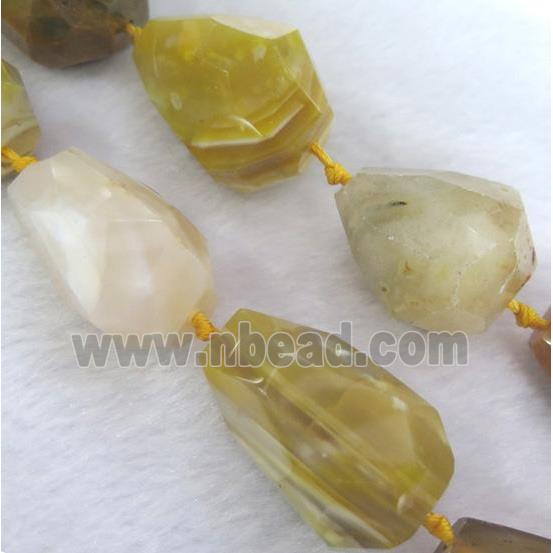Yellow Agate beads for necklace, faceted teardrop