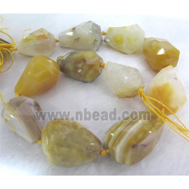 Yellow Agate beads for necklace, faceted teardrop