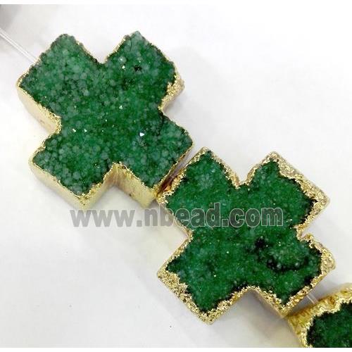 green quartz druzy beads, cross