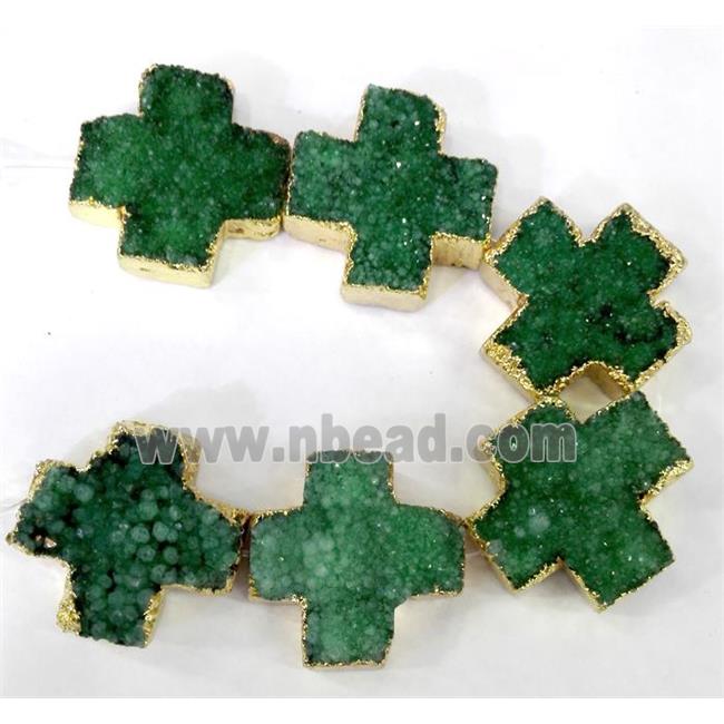 green quartz druzy beads, cross