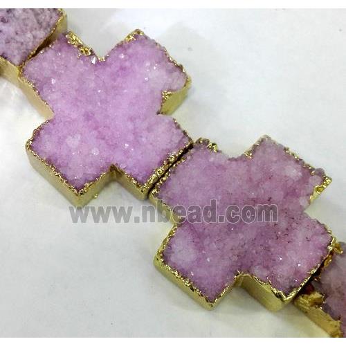 pink quartz druzy beads, cross