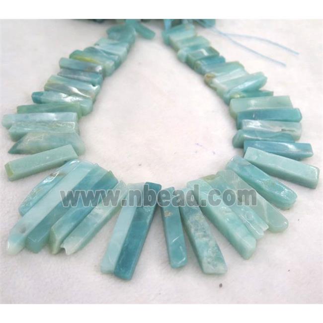Amazonite collar beads, stick, blue, top drilled