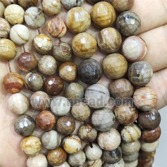 wooden Petrified Jasper Beads, faceted round
