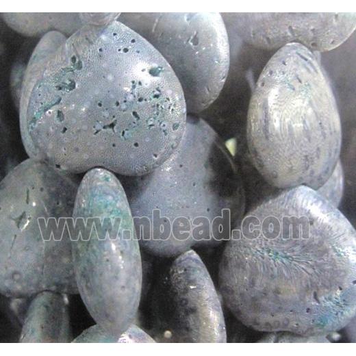 blue coral fossil stone bead, heart