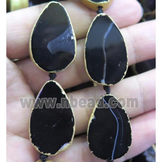 black agate teardrop beads