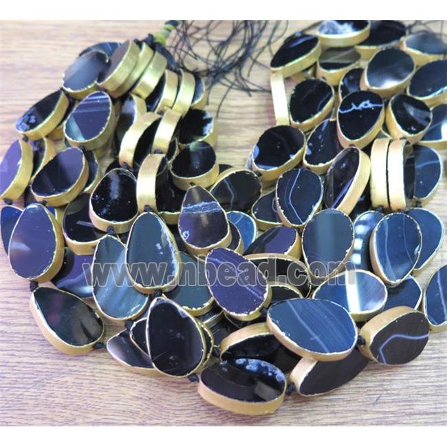black agate teardrop beads