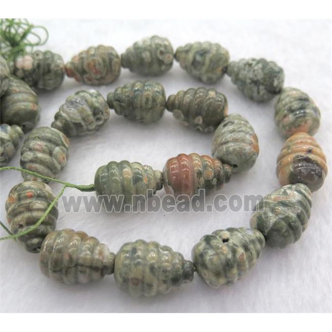 green Rhyolite teardrop beads