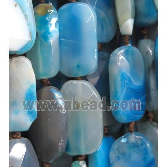 agate beads, blue, faceted rectangle