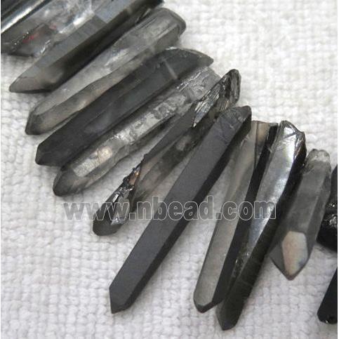 clear quartz beads, stick, half black electroplated