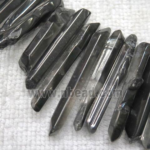 polished clear quartz beads, stick, half black electroplated