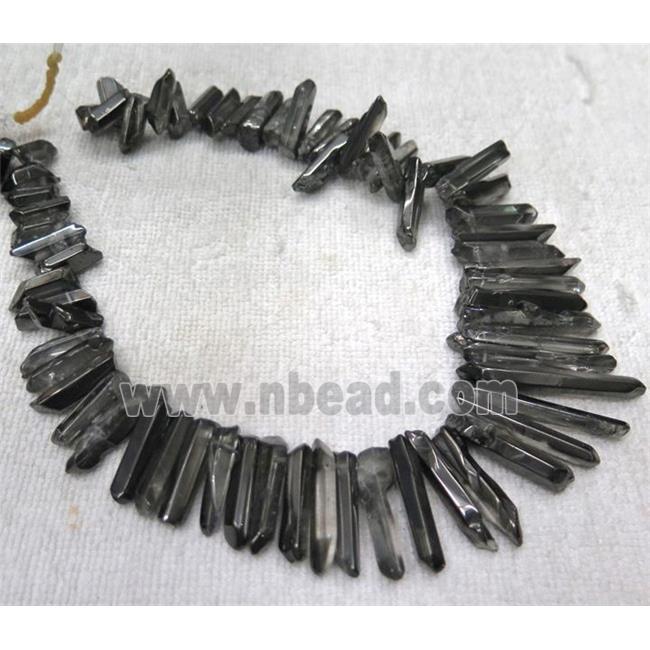 polished clear quartz beads, stick, half black electroplated