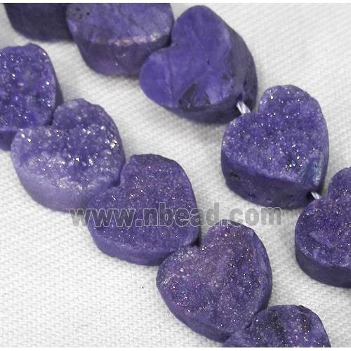 druzy quartz beads, heart, purple