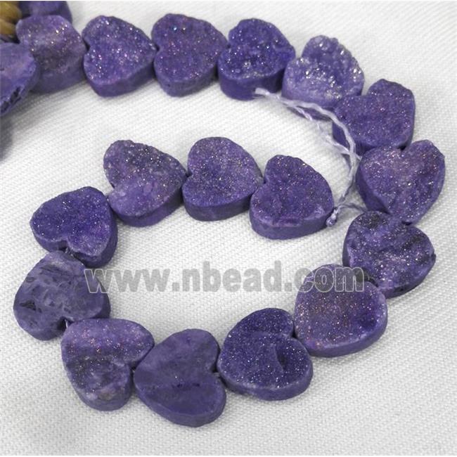 druzy quartz beads, heart, purple