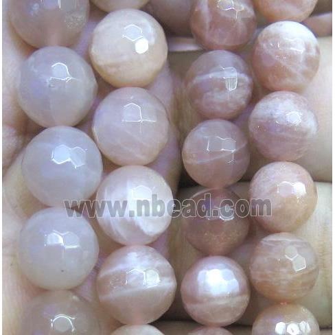 faceted round Sunstone Beads, pink, AA-Grade
