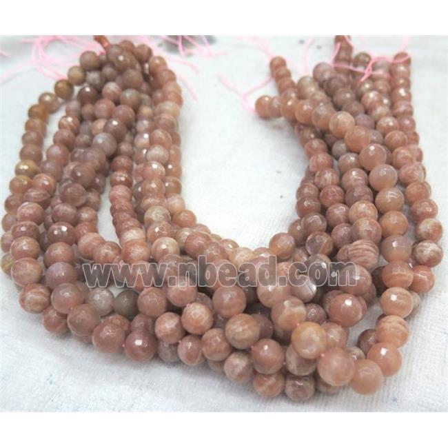 faceted round Sunstone Beads, pink, AA-Grade