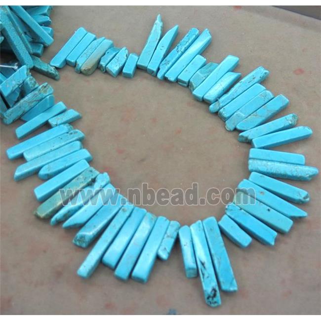 turquoise beads, stick, freeform, blue