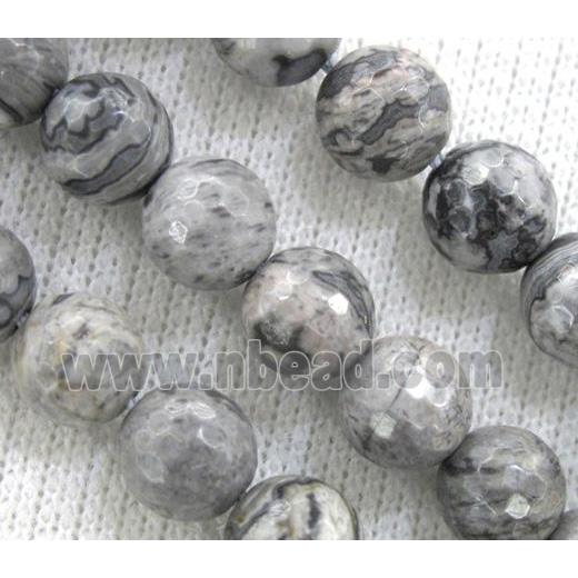 grey Picture Jasper beads, faceted round