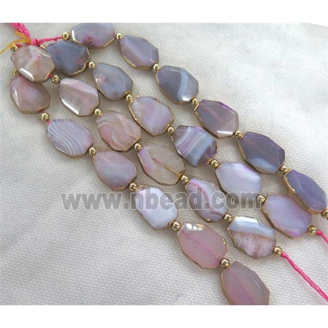 purple agate beads, faceted freeform, gold plated