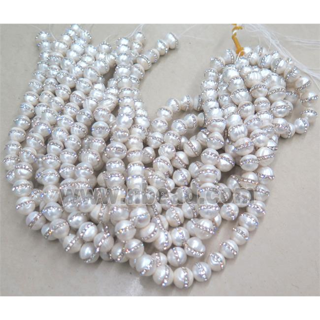 round white freshwater pearl beads paved rhinestone